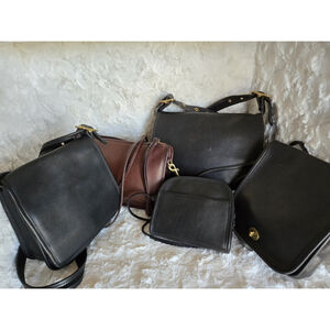 LOT of FIVE Vintage Leather Coach Bag Purses - Black Brown Brass as is